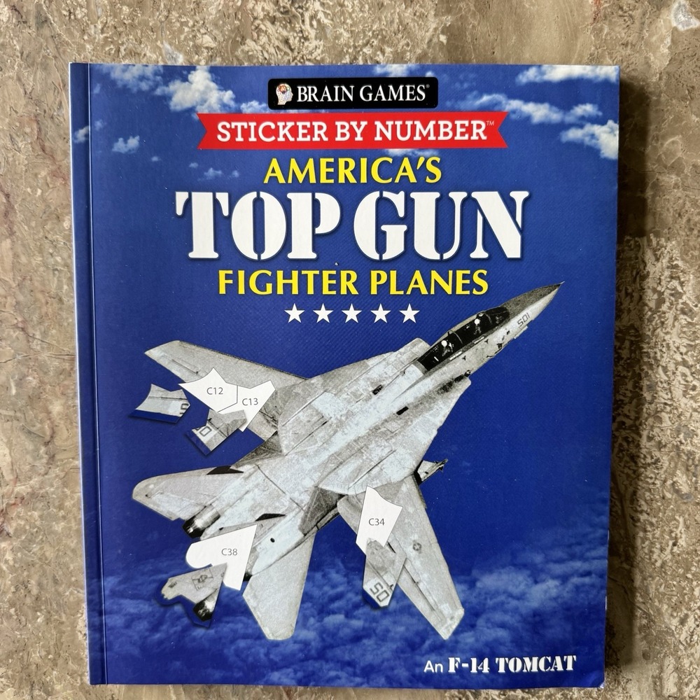 Brain Games ~ Sticker by Number ~Americas Top Gun Fighter Planes ~ For All Ages